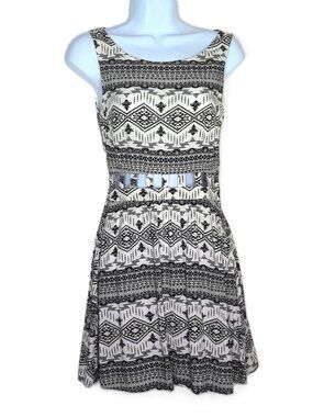 DIVIDED H&M Sleeveless Dress Black & Soft White Cutouts Aztec Print Flowy Boho 6